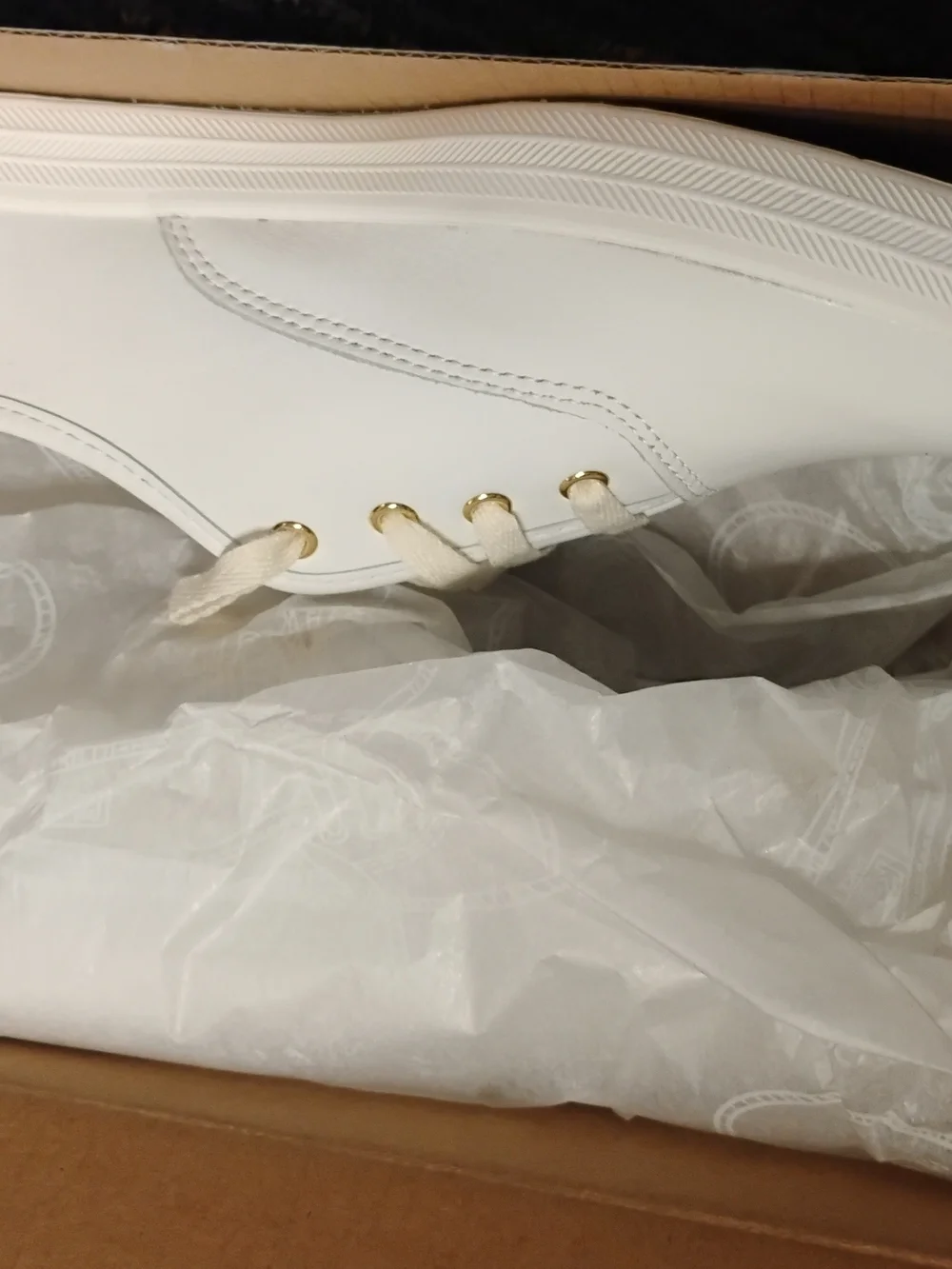 Keds White Leather Lux Sneakers with Gold Accents